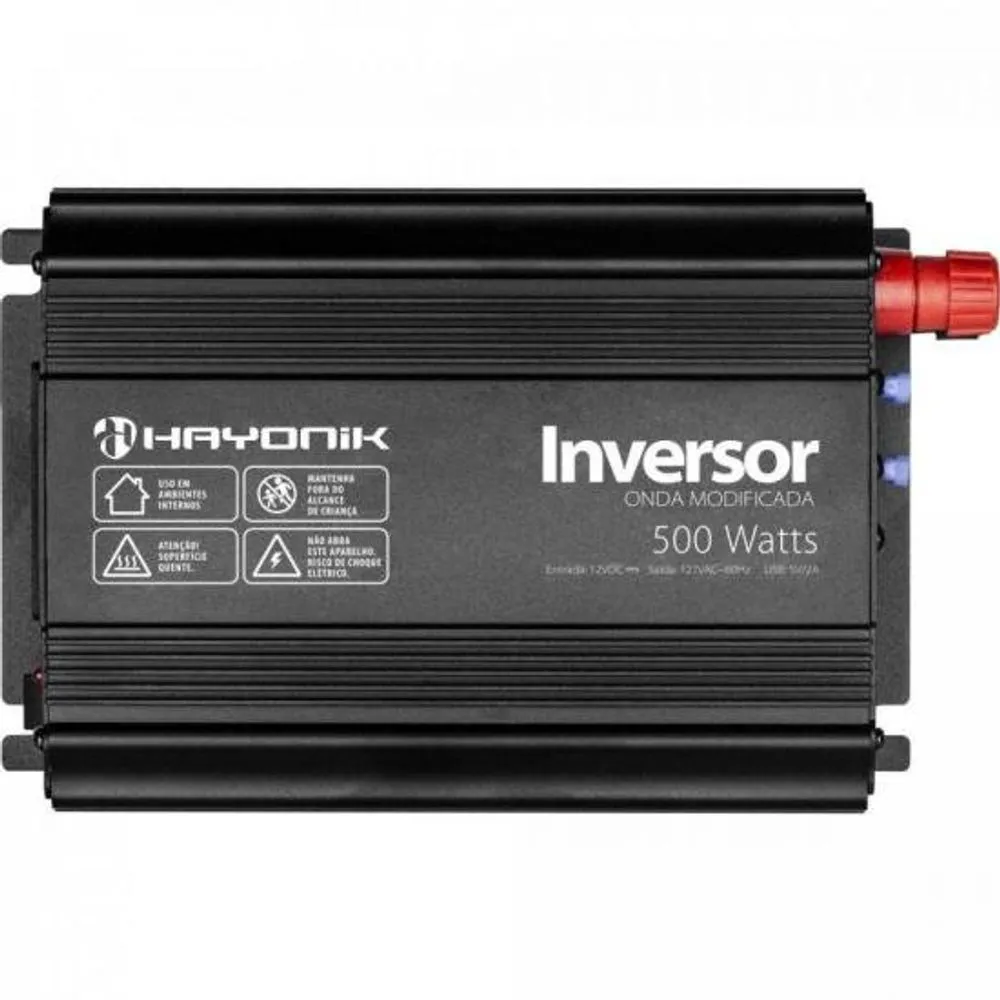 INVERSOR DE ONDA MODIFICADA DE 500W PW - 12V/127V, COM USB E PICO DE PARTIDA